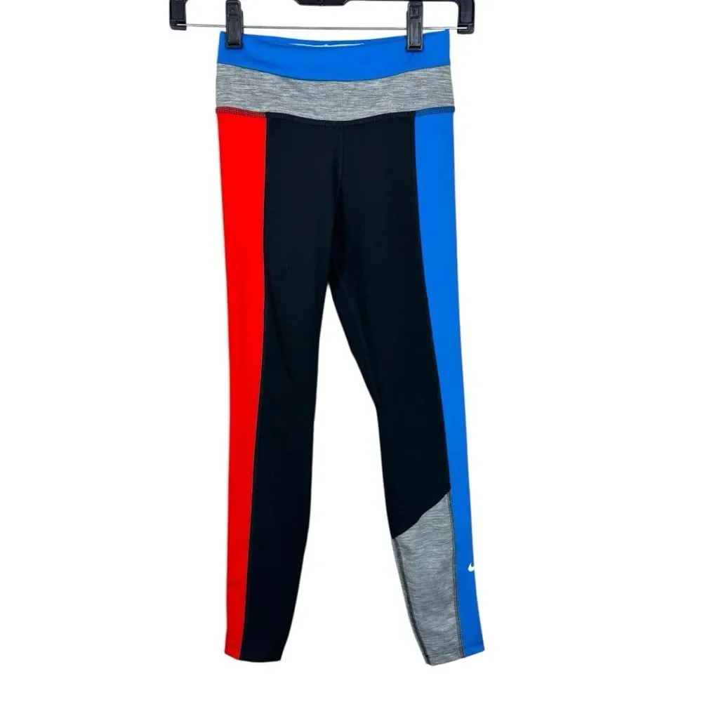 🥑5/$25 Nike One Women's Color-Block 7/8 Leggings black red blue sz XS